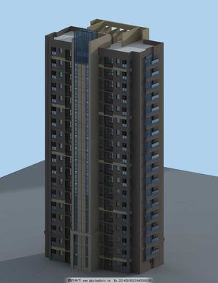 灰色柱長(zhǎng)高層住宅建筑3D模型設(shè)計(jì)解析